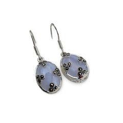 Blue Lace agate Lavender Color Sterling Silver Vintage Earrings With Marcasite