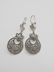 DGS Turkey Sterling Silver Filigree Floral Dangle Earrings 2.60″