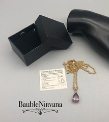 Vintage Yellow Gold Plated Amethyst & Diamond Pendant & Twisted Rope Chain