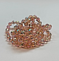 Vintage Pink AB Crystal Bead Rope Necklace | 39″ | Aurora Borealis | 1950s