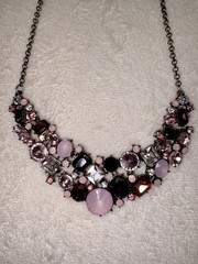 PREMIER DESIGNS “Ballet Slippers” Pink Gray Rhinestone Silver Tone Necklace 21″