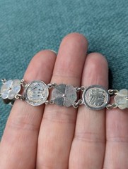 Vintage Good Luck Chinese Coin Silver Panel Bracelet 7.25″, 11.6g