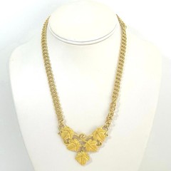 Vtg Leaf Cluster Cascading Art Nouveau Necklace Pendant Chain Link Gold Tone