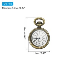 30Pcs 0.67×0.43″ Zinc Alloy Watch Clock Charm Pendant, Bronze Tone