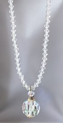 CZECH AURORA BOREALIS CRYSTAL BALL w CRYSTAL CHAIN PENDANT NECKLACE☆FILIGREE CAP