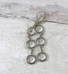 Vintage Sterling Silver Open Back Bezel Clear Crystal Dangle Linear Earrings