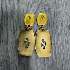 Vintage Earrings EDGAR BEREBI Gold Tone-Black Enamel Drop Dangle MCM Retro