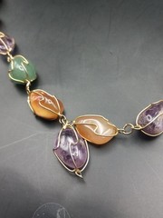 Vintage Amethyst, Jade Agate, Carnelian Goldgilt Wire Long Necklace