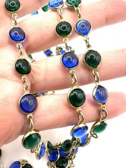 VTG Poured Glass Bezel Set Link Necklace 54”