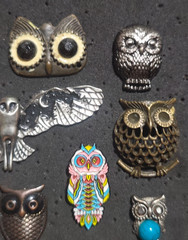 Vintage Owl Brooch Pin Lot of 15 Assorted Owl Pins Enamel Rhinestone Silver Tone