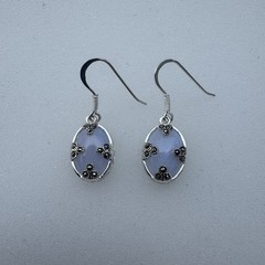 Blue Lace agate Lavender Color Sterling Silver Vintage Earrings With Marcasite