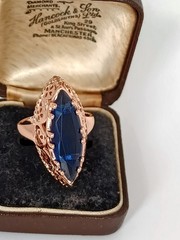 Vintage 1990-s 14 Ct Rolled Gold Sapphire Ring Size UK R.5 US 8 3/4 Hallmarked!
