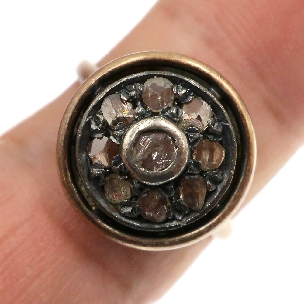 Vintage Georgian 14k Yellow Gold 14k Natural Rose Cut Diamond HALO Ring Size 8.5
