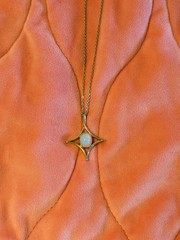 Vintage Sarah Coventry Moon Beam Star Cross Gold-tone Necklace Faux Opal Pendant
