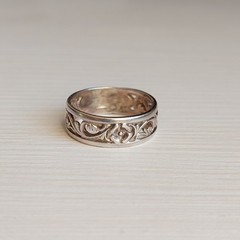 Vintage 916 Silver Ring Engraved Band Flower Ornate Design Unisex Size 9/19