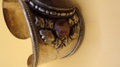Vintage Silver & Stone Cuff Bracelet Brown Stones Nice Detail Women Southwestern