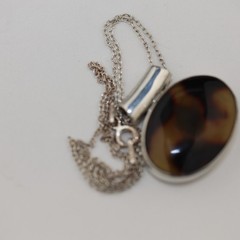 Amber Agate Oval Pendand Necklace Sterling Silver
