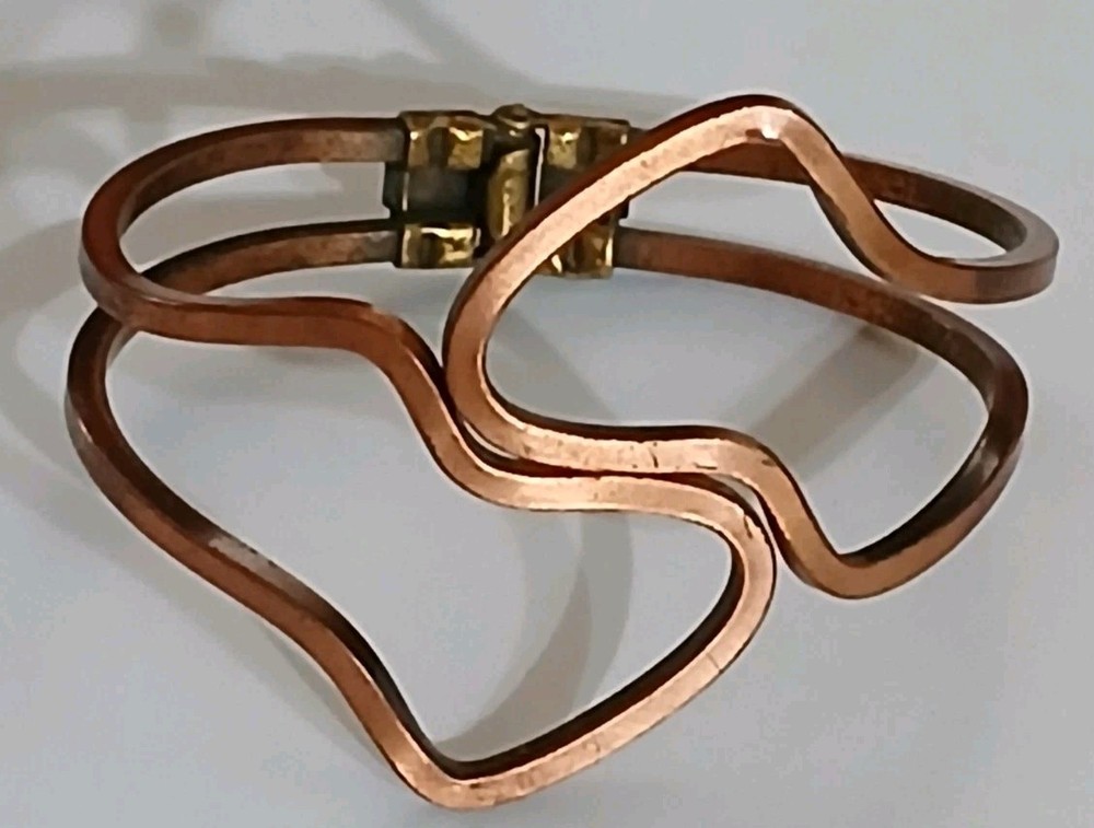 VTG MCM Brutalist Copper Bangle Bracelet Modernist Wavy Organic Hinged 7.5″ 25g