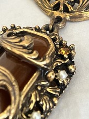 Vintage Amber Necklace with Filigree Detail Victorian Art Nouveau Czech Style