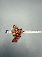 Juliana D&E BOOK PIECE Brooch Pin Orange Rhinestone Gold Tone Wire Ref 4263 2.5”