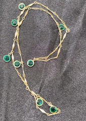 Vintage Bezel Set Green Crystal Station Necklace Bar Link Chain 23”