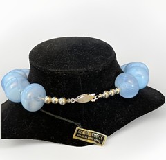 Geniune Lucite Necklace Chunky Collar Pale Blue Silver Tone Made In Hong Kong