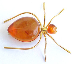BALTIC AMBER INSECT SPIDER BROOCH GOLD JEWELRY 老琥珀 RUSSIAN USSR SOVIET PIN ORDER