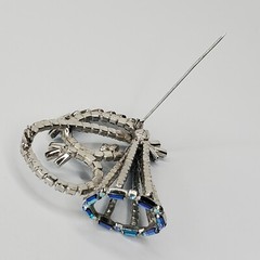 Vintage Hobe Brooch Peacock Blue AB Stones Baguettes Silver Tone 3D Signed