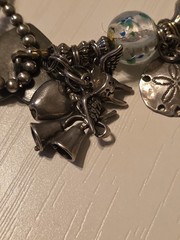 Vintage Bracelet With Sterling Silver Charms And Glass Beads 7.5″ Long