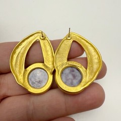 Vtg M. Jent Modernist Purple Lucite Cabochon Abstract Matte Goldtone Earrings