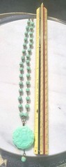 VINTAGE ART NOUVEAU LADY CAMEO URANIUM PENDANT GLASS BEAD NECKLACE SET OOAK GLOW