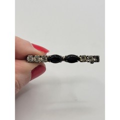 Vintage Art Deco Bar Brooch Pin Black Glass Navette Prong Set Rhinestone
