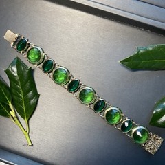 Vintage Bracelet Estate Jewelry Pre-owned Green Czech Art Glass Filigree Clasp