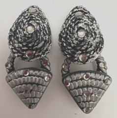 Vintage Jeff Lieb Clip Earrings Black/Silver/ Rhinestone One Of A Kind Handmade