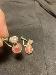 Vintage Pink Crystal Glass Bead Gold Tone Metal Dangle Screw Back Earrings