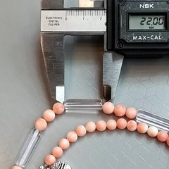 Natural Japan Angel Skin Pink Coral 6.4mm. & Crystal Quartz Necklace 21 in.,35g.
