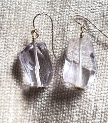 Pair of Asymmetrical Pale Purple Rough Faceted Rock Quartz Pierced Earrings