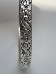 Vintage Danecraft Sterling Silver Flower Floral Swirl Bangle Bracelet 13 g 7.75″