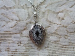 SILVER PLATED FILIGREE VICTORIAN CAMPHOR GLASS LOCKET