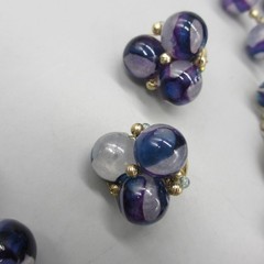 Vintage Hong Kong Necklace Earrings Set Beaded Blue Purple Clip Ons 23 Inch