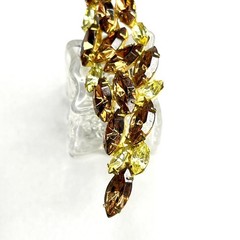 Large VTG Juliana? Leaf Flame Swoosh Brown Yellow Navette Rhinestone Pin Brooch