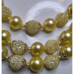 Vintage Hong Kong 3 Strand Faux Pearl Necklace Champagne Gold Beaded Choker