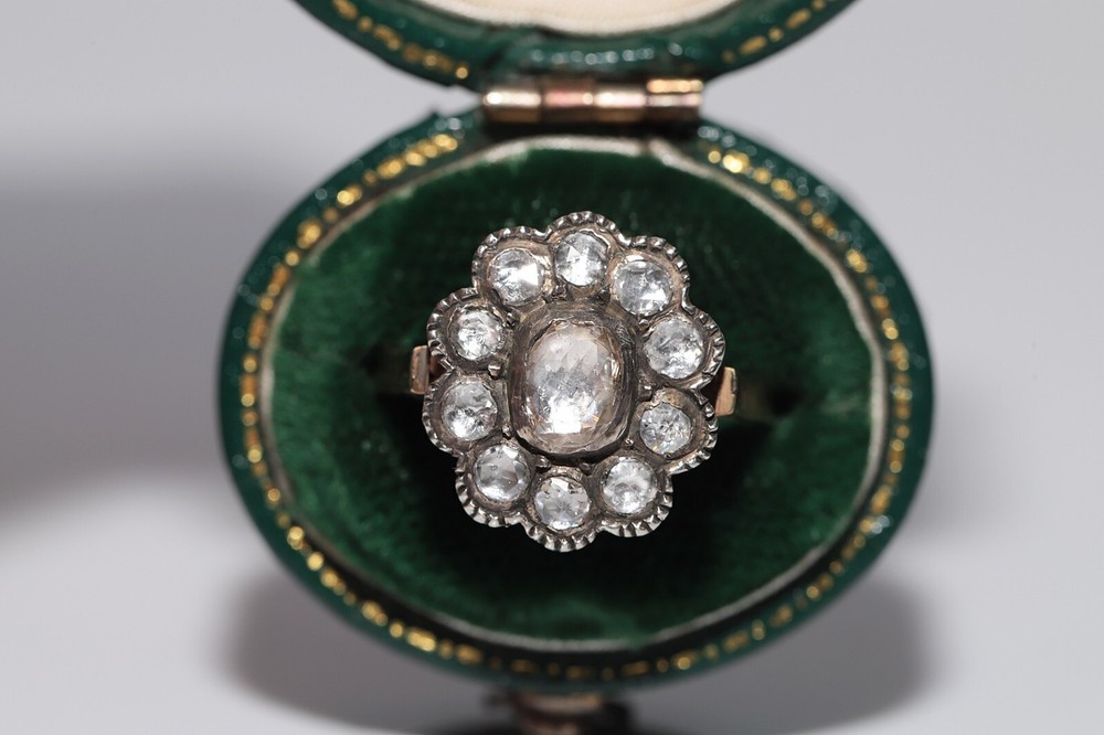 New Made 14k Gold Top Silver Natural Rose Cut Diamond Decorated Ring