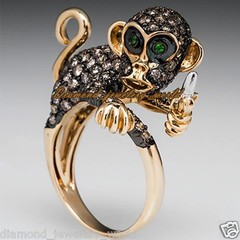 Stunning 5.29ctw Rose Cut Diamond Emerald Silver Victorian Monkey Ring Jewelry