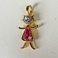 Vintage 1997 PSCO October Birthstone Girl Pendant GoldTone Pink Austrian Crystal