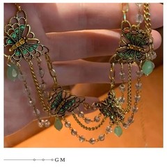 Vintage Butterfly Choker Necklace Gold Tone Crystal Beaded Women Jewelry Gift