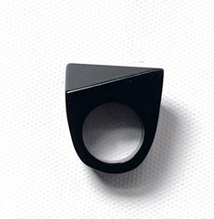 Vintage Lucite Ring 5.75 Black Asymmetrical Rectangle Modern Chunky Statement