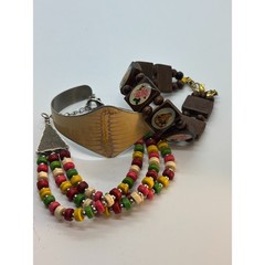Bracelets Lot Boho Beaded Metal Cuff Wood Religious Iconography Vintage