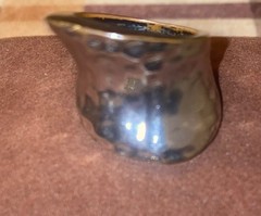 Vintage Silver Chunky Dome Ring Hammered Liquid Metal Futuristic Unisex Jewelry
