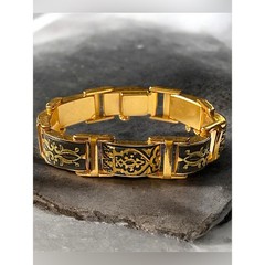 Vintage Damascene Linked Panel Bracelet Gold Tone 7.25” Repair Craft